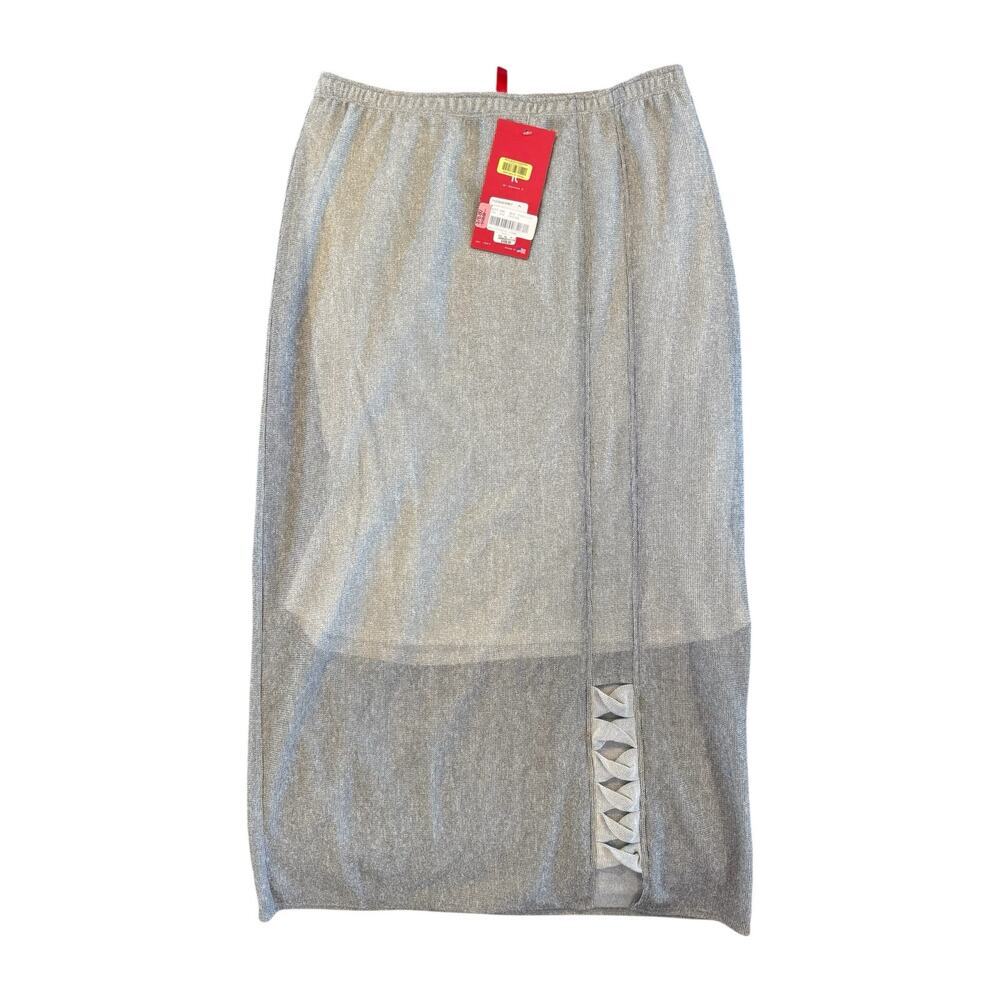 IC by Connie K Sheer Silver Grey Skirt XL Lattice Detail Lined USA Made NWT
